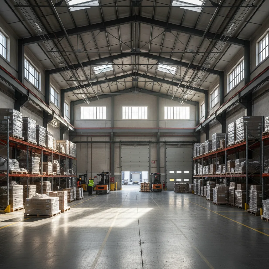 Wide view of completed industrial warehouse interior