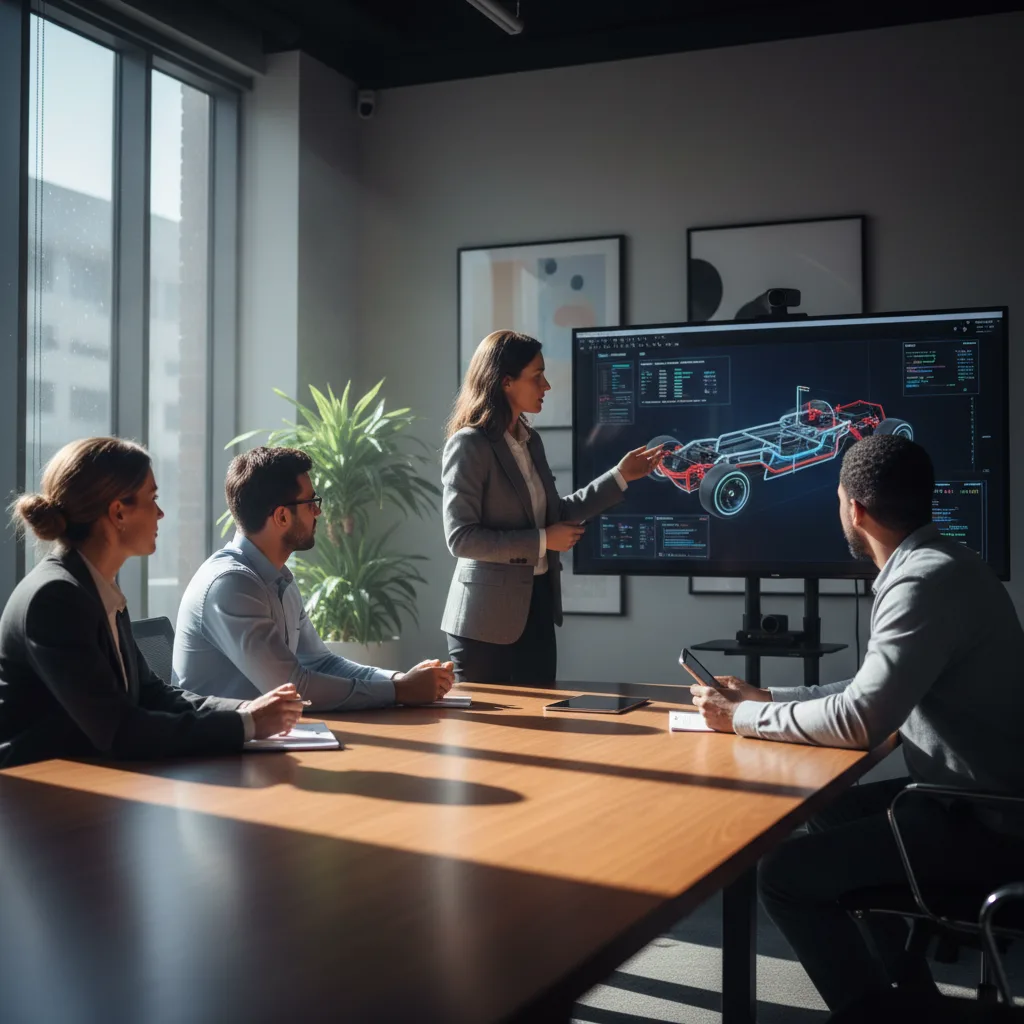 Lead engineer reviewing plans in a presentation